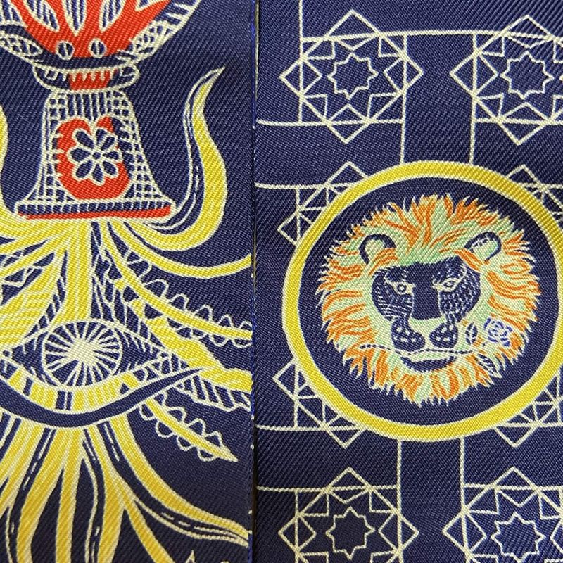 Hermes Scarf Twillie Navy And Blue And Multi Ribbon Scarf