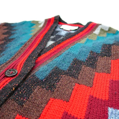 Gucci Long Cardigan Knit XS Pattern Multicolor Button Closure Long