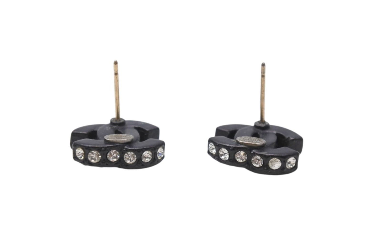 Chanel CC Logo Earrings 02 Rhinestone Black — view 8
