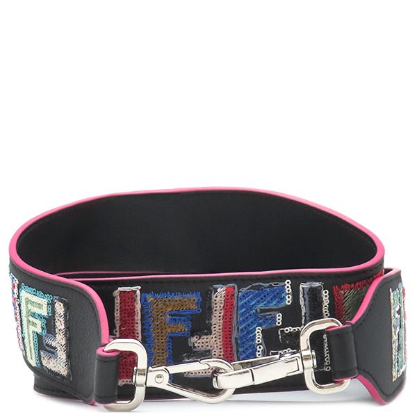 Fendi Shoulder Strap Ff Logo Leather Black Multicolor Silver Hardware Sequins