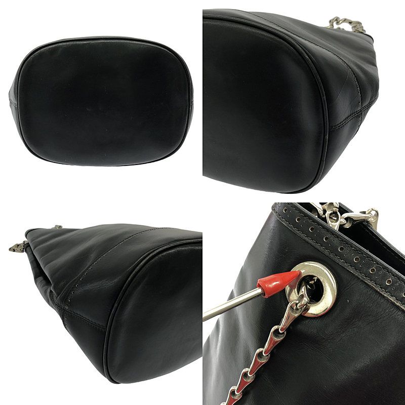 Celine - Old Celine Circle Logo Leather Chain Shoulder Bag - Black - Women