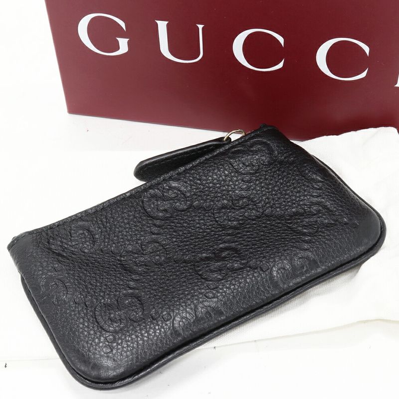 Gucci Coin Case Key Case GG Emblem Key Pouch GG Grain Leather Black 815891
