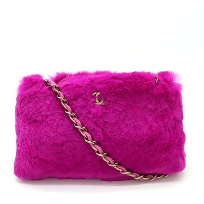 CHANEL CC Vintage Rabbit Fur Hot Pink Purse Chain Shoulder Bag Y2K