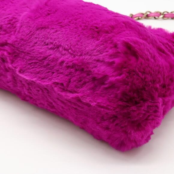 CHANEL CC Vintage Rabbit Fur Hot Pink Purse Chain Shoulder Bag Y2K