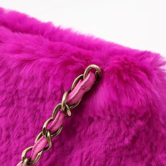 CHANEL CC Vintage Rabbit Fur Hot Pink Purse Chain Shoulder Bag Y2K