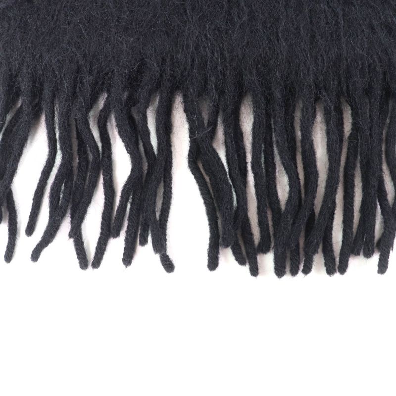 LOEWE Mohair Wool Blend Scarf With Logo Bead Embellishment And Fringe Black
