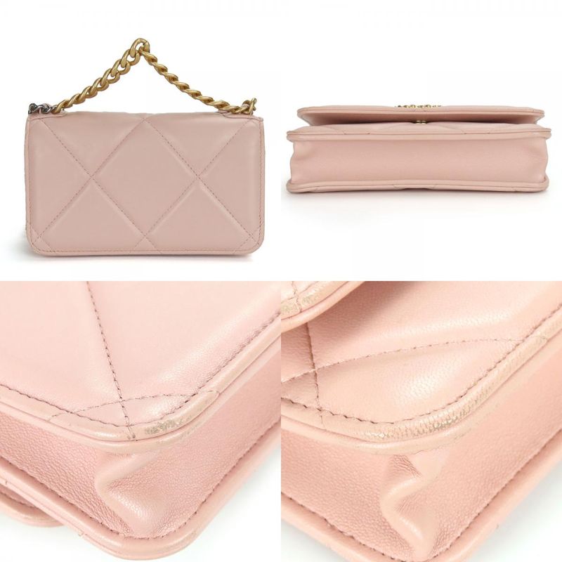 Chanel Shoulder Bag Chanel 19 Ap3067 Lambskin Pink Phone Case Chain Clutch