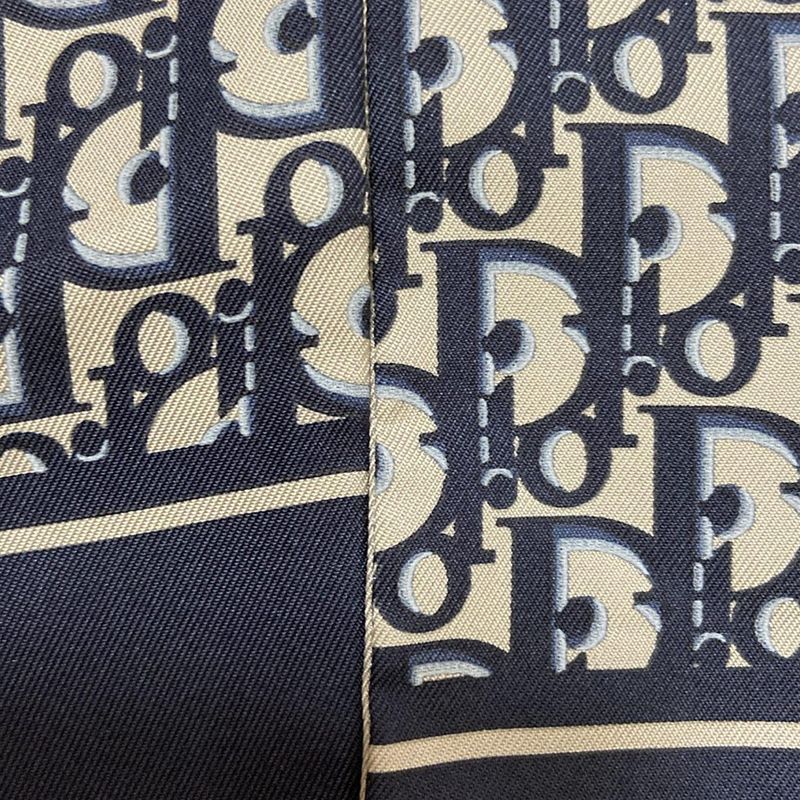 Dior/christian Dior Scarf Mitzah Beige And Dark Navy Ribbon Scarf/oblique
