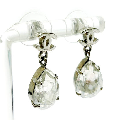 Chanel Metal Rhinestone A12v Coco Mark Swing Earrings Silver 351238 Earrings