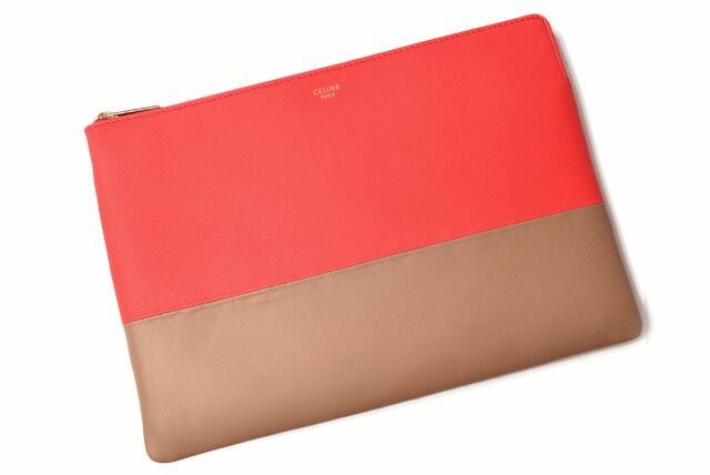 Celine Clutch Pouch Clutch Bag Ipad Case Celine Bicolor Primary Red Beige 100093