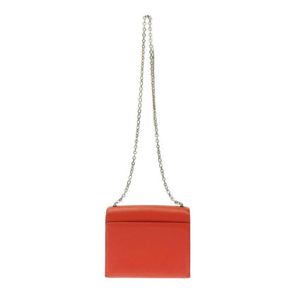 Hermes Leather Silver Hardware Velu Chain Mini Shoulder Bag Red Engraved a
