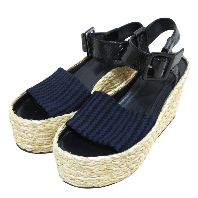 Celine Espadrille Platform Sandals 37 Equivalent to 23.5cm (9.25in) Black Navy