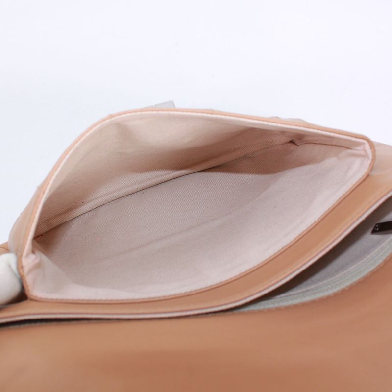 Chanel 255 Chocolate Bar Lambskin Beige Shoulder Bag Silver