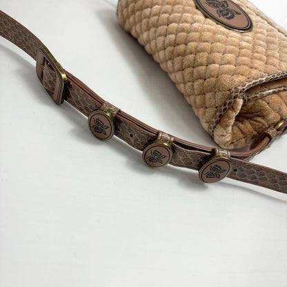 Bottega Veneta Shoulder Bag Postier Velvet Water Snake Leather Pink Beige