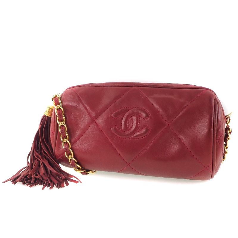 Chanel Chain Shoulder Matelasse Fringe Lambskin Red Ladies Shoulder Bag