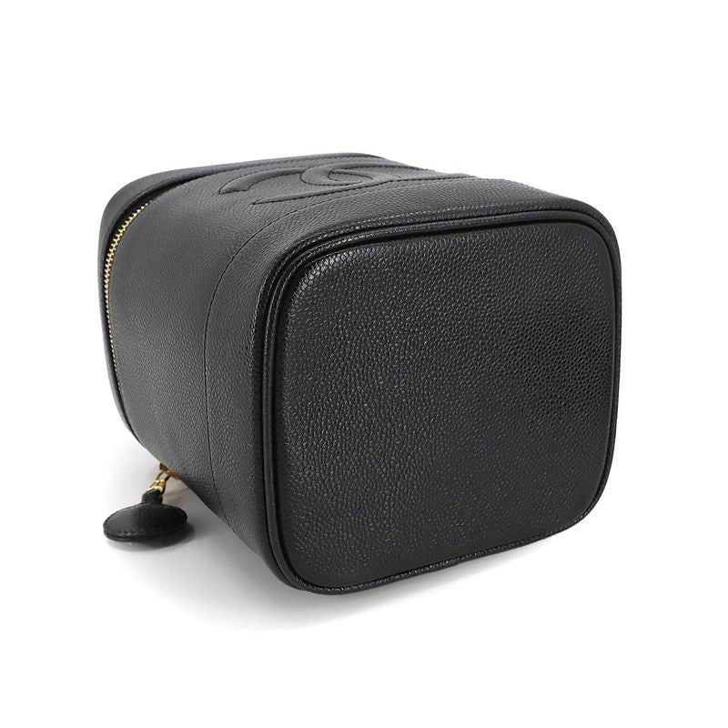 Chanel Vanity Hand Bag Caviar Skin Leather Black A01998 Coco Mark Gold Hardware