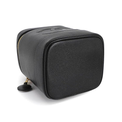 Chanel Vanity Hand Bag Caviar Skin Leather Black A01998 Coco Mark Gold Hardware