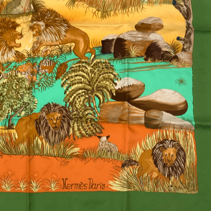 Hermes Carre 90 Nuba Mountain Nuba Mountain Scarf 100% Green Silk