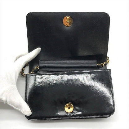 Chanel CC Logo Patent Chain Shoulder Bag Black Push Lock