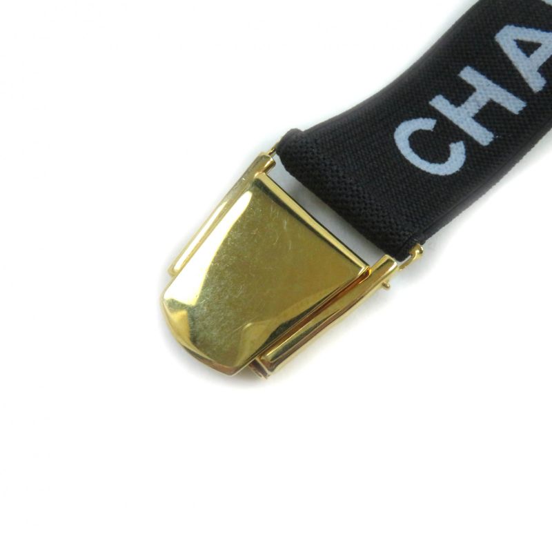 CHANEL Vintage Logo Design Armband Fashion Accessory Black Gold Made In Italy