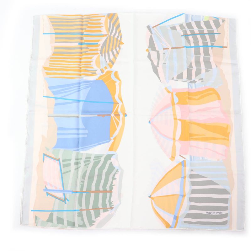 Hermes Rectangle Normandy Coastal Charm 100% Silk Blanc/bleu Glacier Scarf With