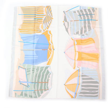 Hermes Rectangle Normandy Coastal Charm 100% Silk Blanc/bleu Glacier Scarf With