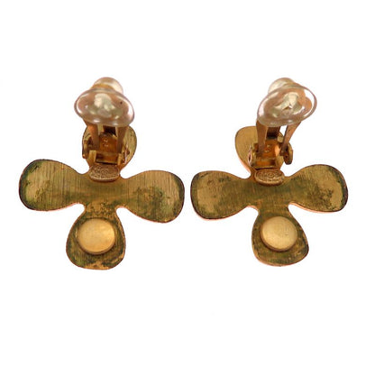 Chanel Camellia Wood and Crystal Earrings