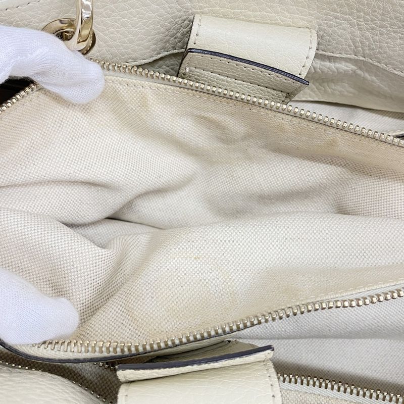 Gucci Handbag Bamboo 323660 Leather Ivory Chien Pan Gold Hardware Women