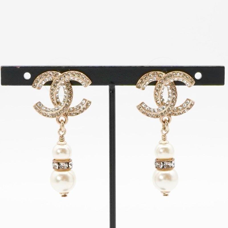 Chanel Earrings Earring Gold White Coco Mark Rhinestone