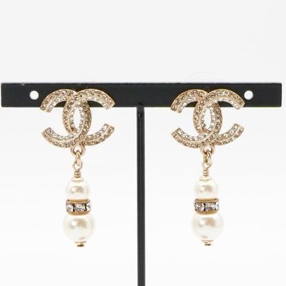 Chanel Earrings Earring Gold White Coco Mark Rhinestone