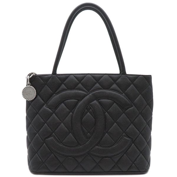 Chanel Tote Bag Revival Tote Caviar Skin Black Silver Hardware Black Coco Mark
