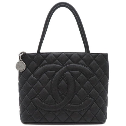 Chanel Tote Bag Revival Tote Caviar Skin Black Silver Hardware Black Coco Mark