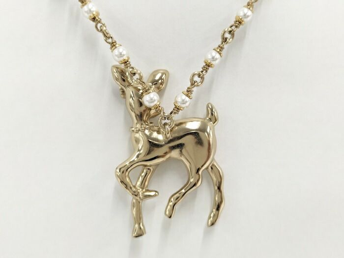 Chanel Necklace Bambi Rhinestone Faux Pearl Gold Plated