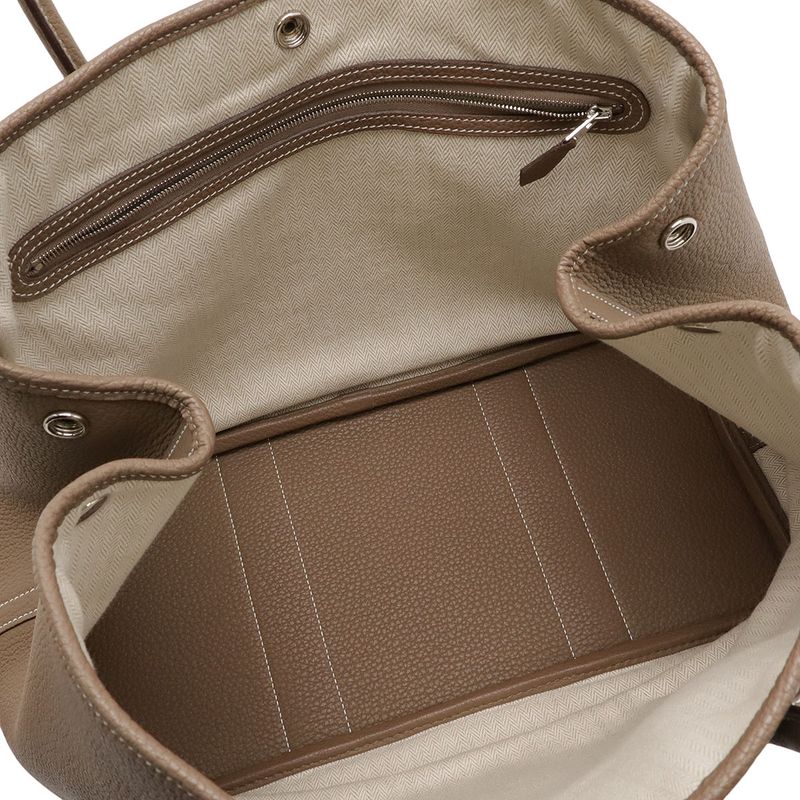 Hermes Garden Party PM Tote Handbag Negonda Leather Etoupe Glazed Silver