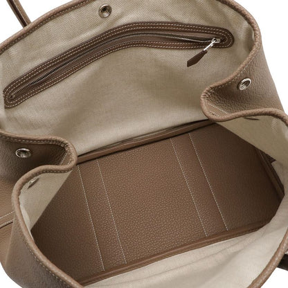 Hermes Garden Party PM Tote Handbag Negonda Leather Etoupe Glazed Silver