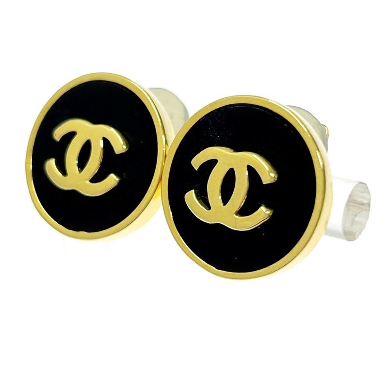 Chanel GP 26 Coco Mark Round Earrings Gold Black 370444 Earrings