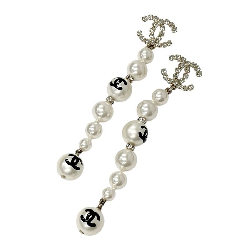 Chanel Earrings Earring Gold Black Coco Mark Rhinestone