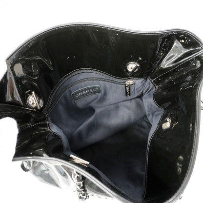 Chanel Shoulder Bag Patent Leather Black Silver Hardware Women