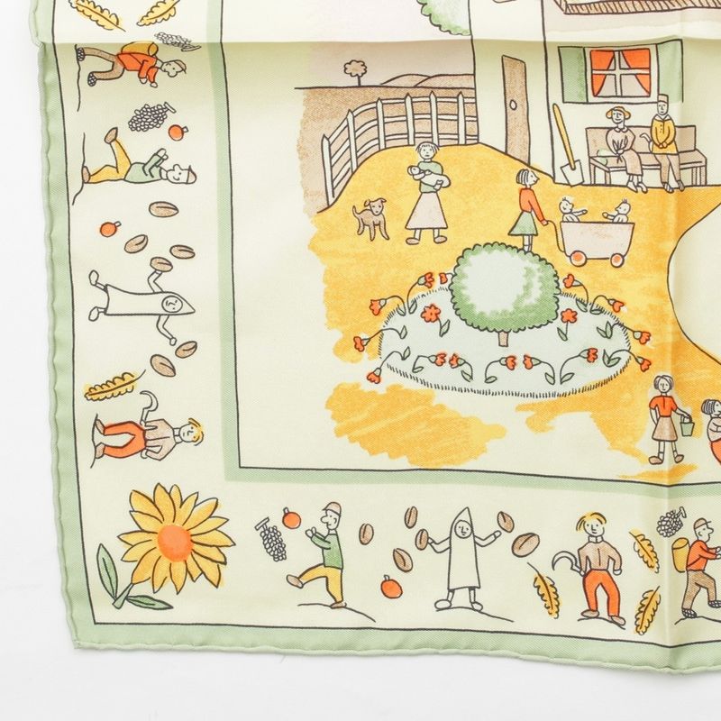 Hermes Petit Carré 45 Silk Homecoming Gavroche Scarf Greenish Multicolor