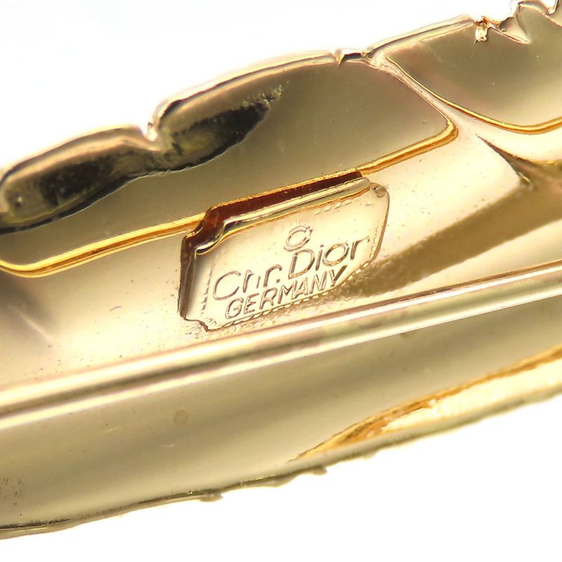 Christian Dior Brooch Metal Gold Feather Motif Plated Accessories For Women