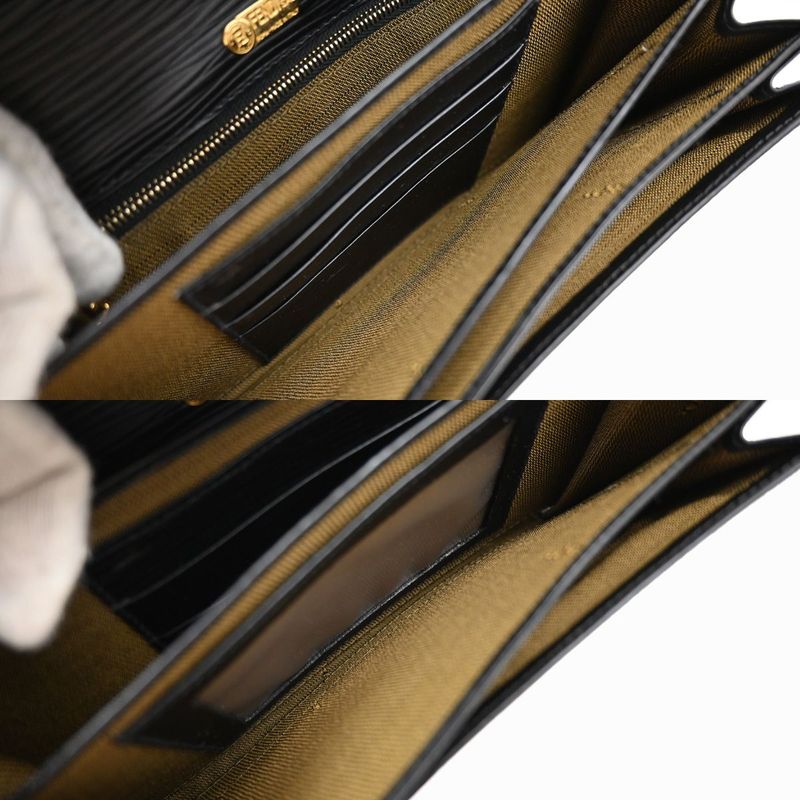 Fendi Long Wallet Logo Black Gold 64ka736