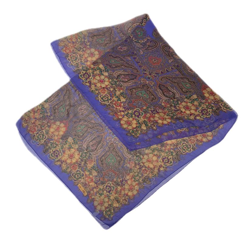 Chanel Gripoa Pattern Large Silk Scarf Jeweled Blue X Multicolor