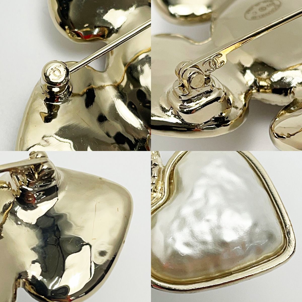 Chanel Heart Brooch Ab7517 Gold X White X Black Coco Mark Fake Pearl Ladies