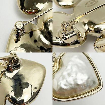 Chanel Heart Brooch Ab7517 Gold X White X Black Coco Mark Fake Pearl Ladies