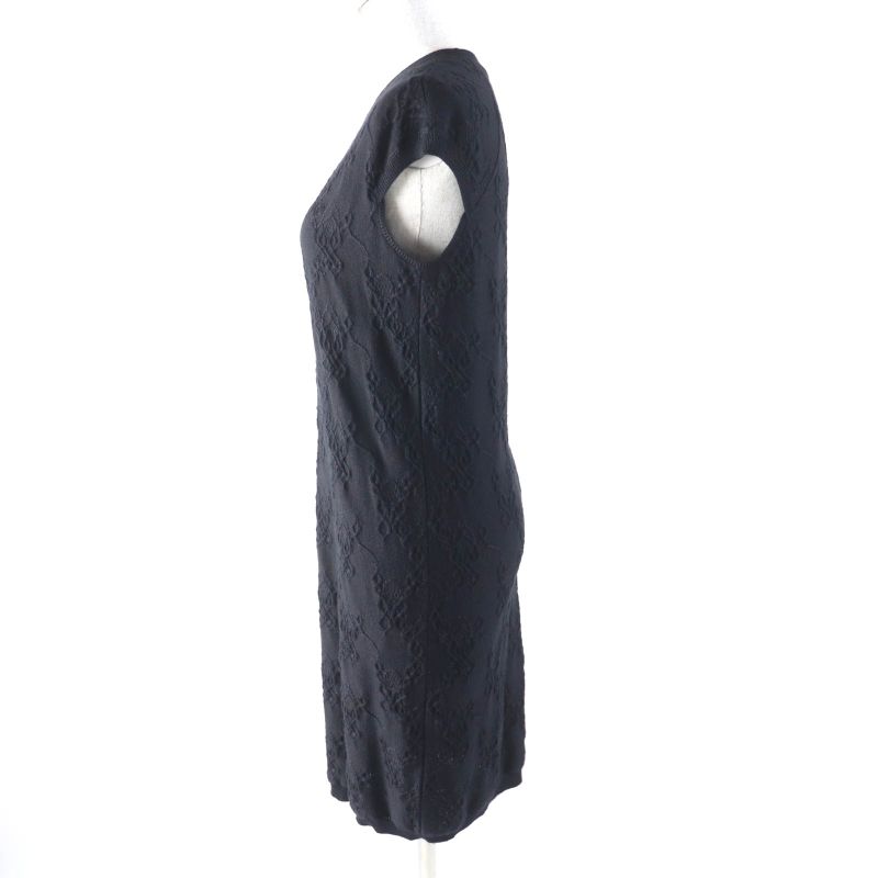 Hermes Cashmere Silk Blend Crew Neck French Sleeve Dress Black 34 Made In Italy