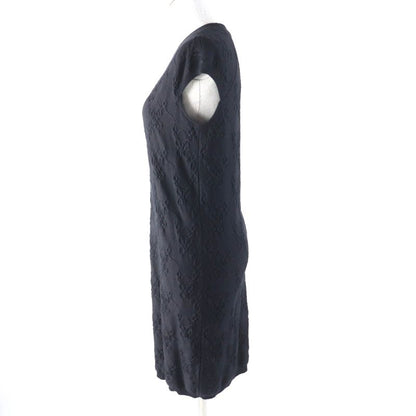 Hermes Cashmere Silk Blend Crew Neck French Sleeve Dress Black 34 Made In Italy