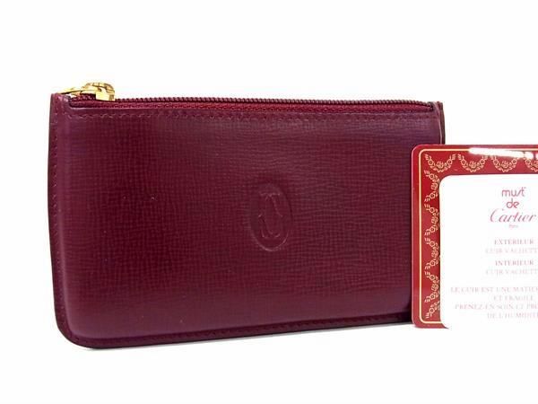 Cartier Must Line Leather Coin Case Coin Purse Coin Purse Bordeaux