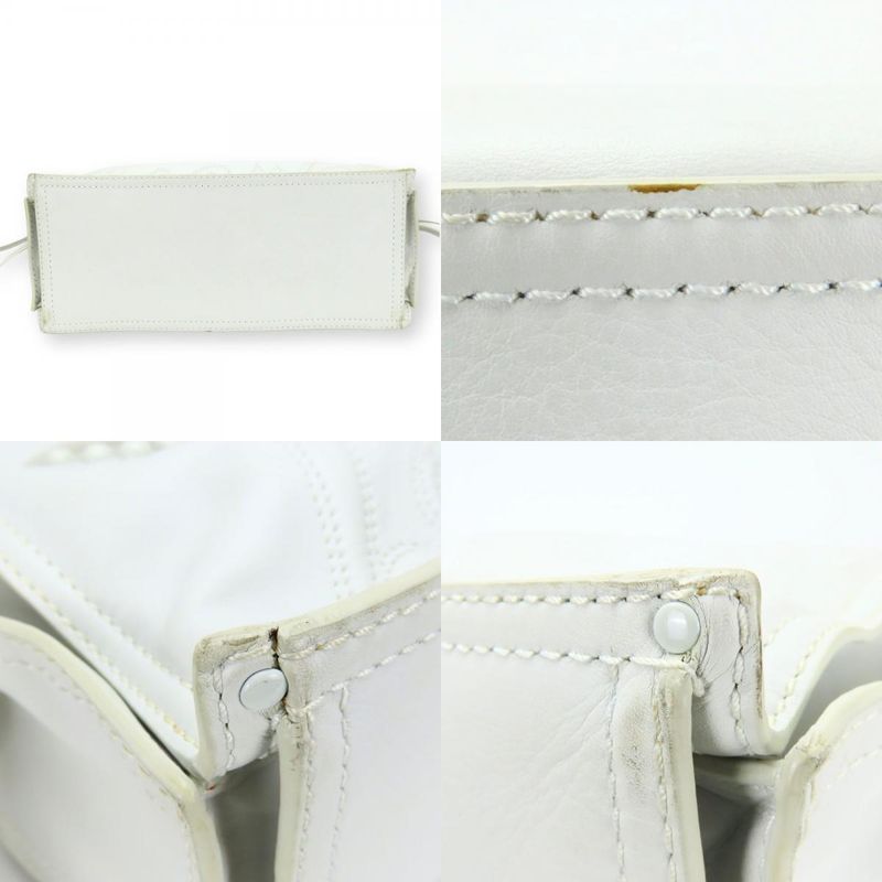 Loewe Tote Bag Crown Logo Stitch Leather Plastic White Studded Shopper Tote