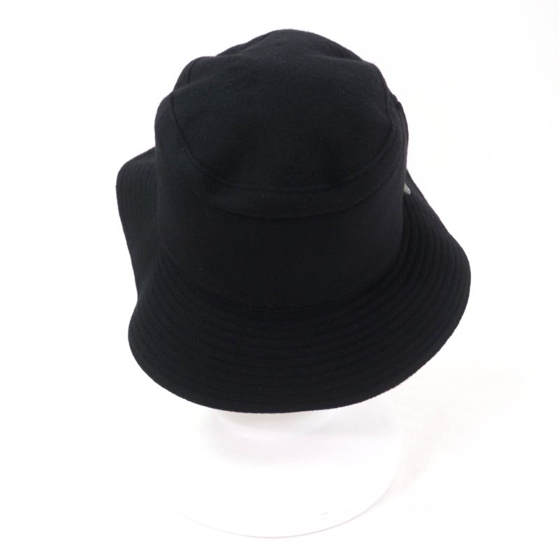 Hermes 100% Cashmere Silver Hardware Cadenas Zip Bucket Hat Black 56 Made In