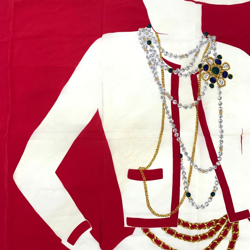 Chanel Scarf Mademoiselle Silhouette Red Off-white Logo Bijoux Necklace Jewelry